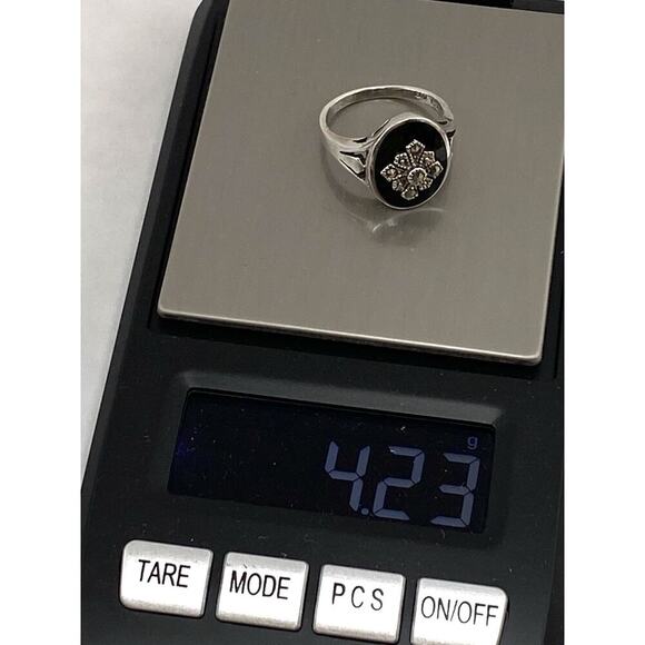 925 Marsala Ring Sterling Silver Vintage Estate Black Oval Glass Marcasites 7.5 - Picture 13 of 13